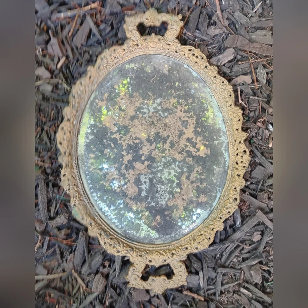 Antique Brass Patinated Vanity Mirror Tray 🪞12